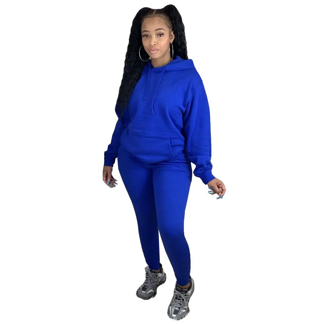 Trendy Casual Sports Multiple Color Plain Women Sweatpants And Hoodie Set