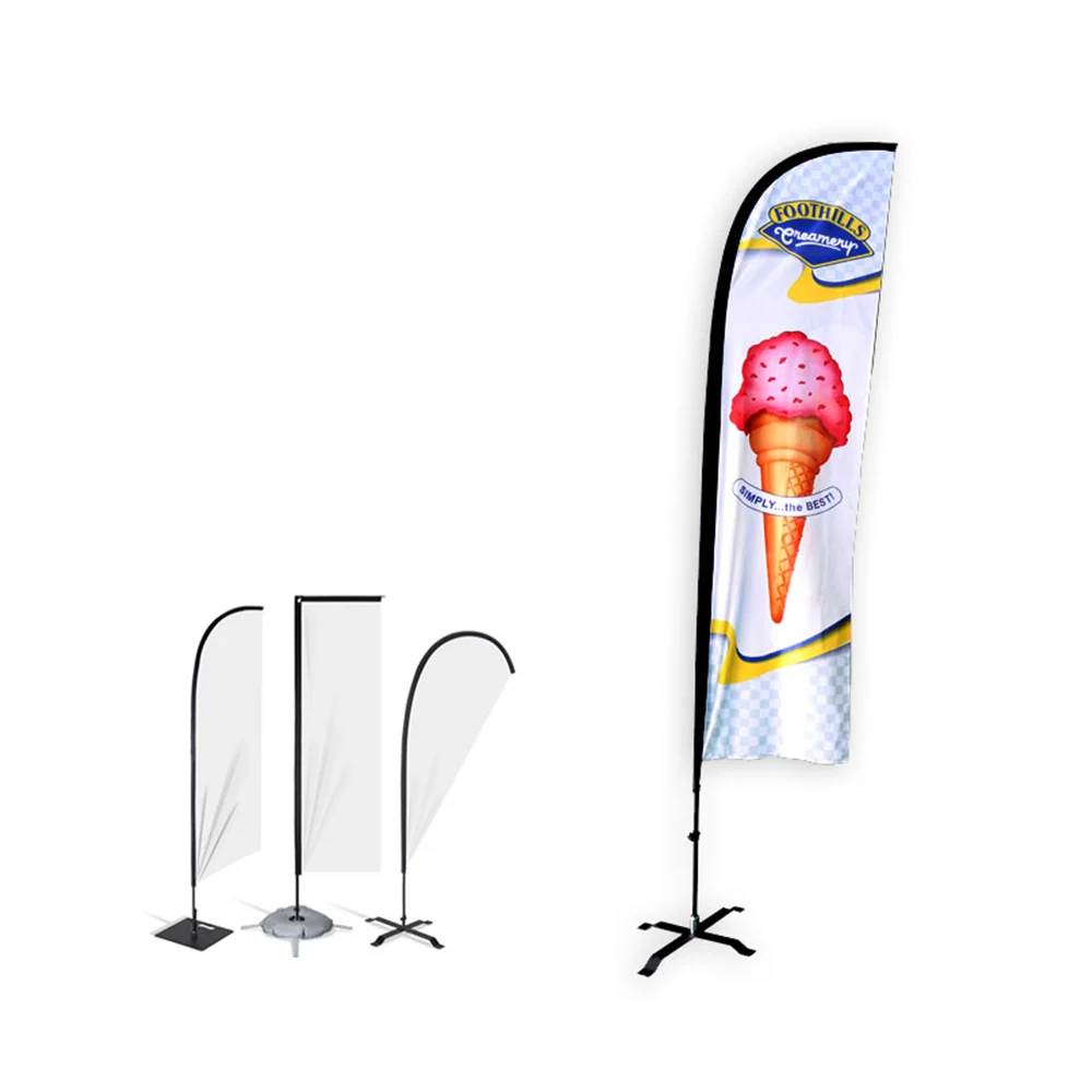 Windproof Promotion Custom Rectangle Teardrop Advertising Outdoor Party Feather Beach Flags
