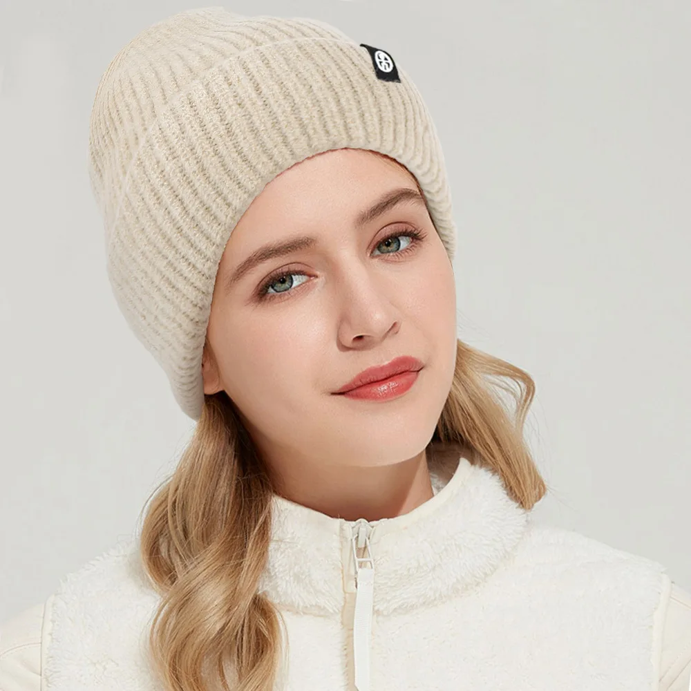 Custom LOGO Patch Black Knitted Beanie Hats Warm Knit Gorros Skull Cap Embroidery Cuffed Winter Beanie Hat for Women Men