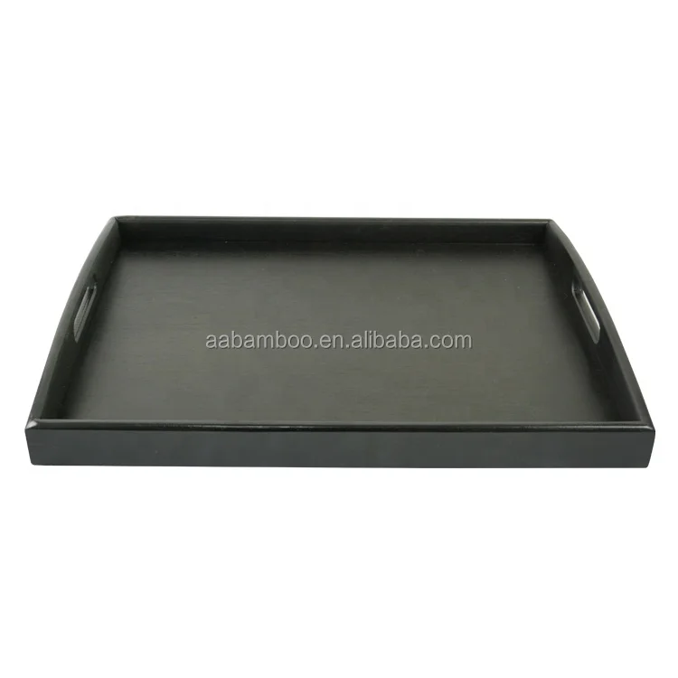 Bamboo wood rectangle black serving tray with handles