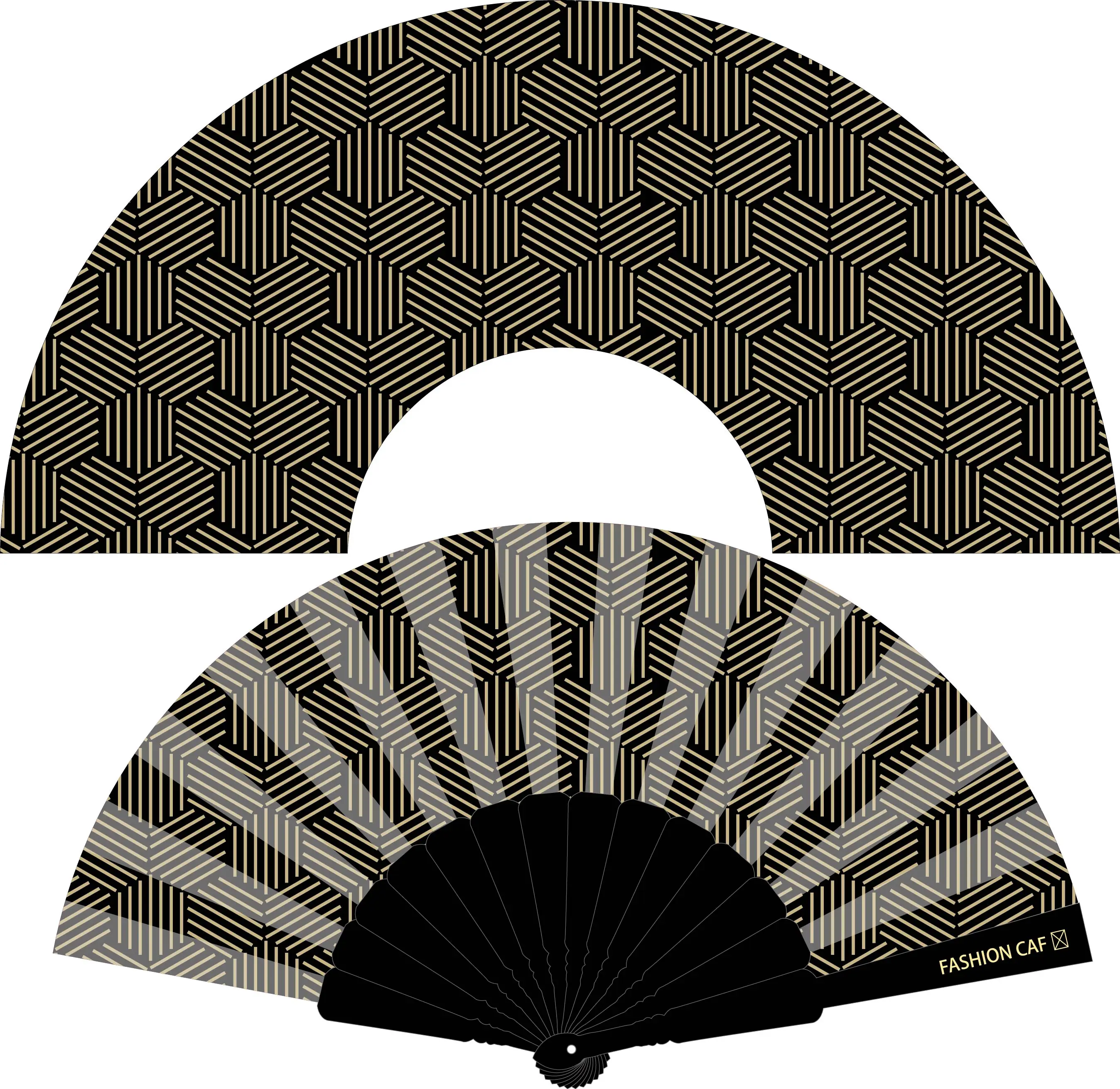 Dot chart design fabric folding hand fans with plastic ribs