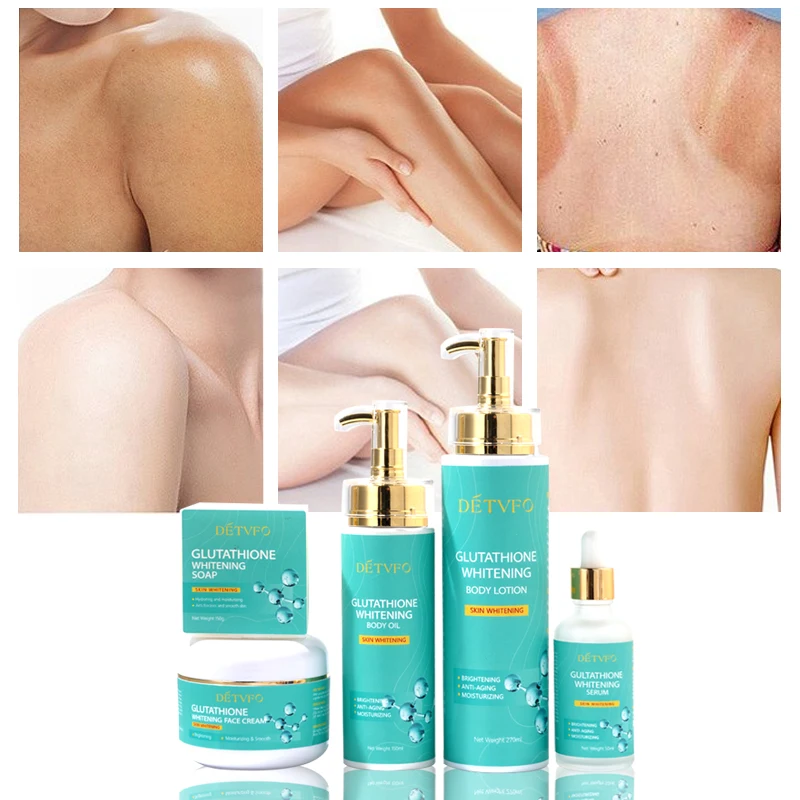 Hot sale Natural dark spot removal face serum body lotion oil soap double glutathione brightening whitening cream skin care set