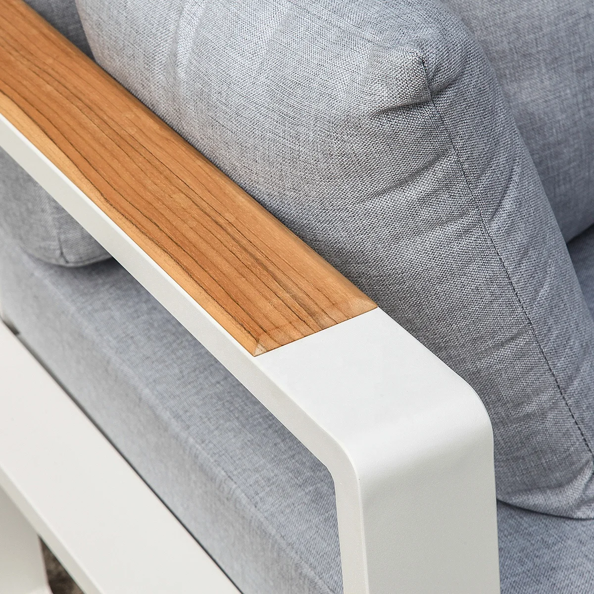 modern aluminum teak wood armrest 2 seater sofa outdoor for hotel & garden