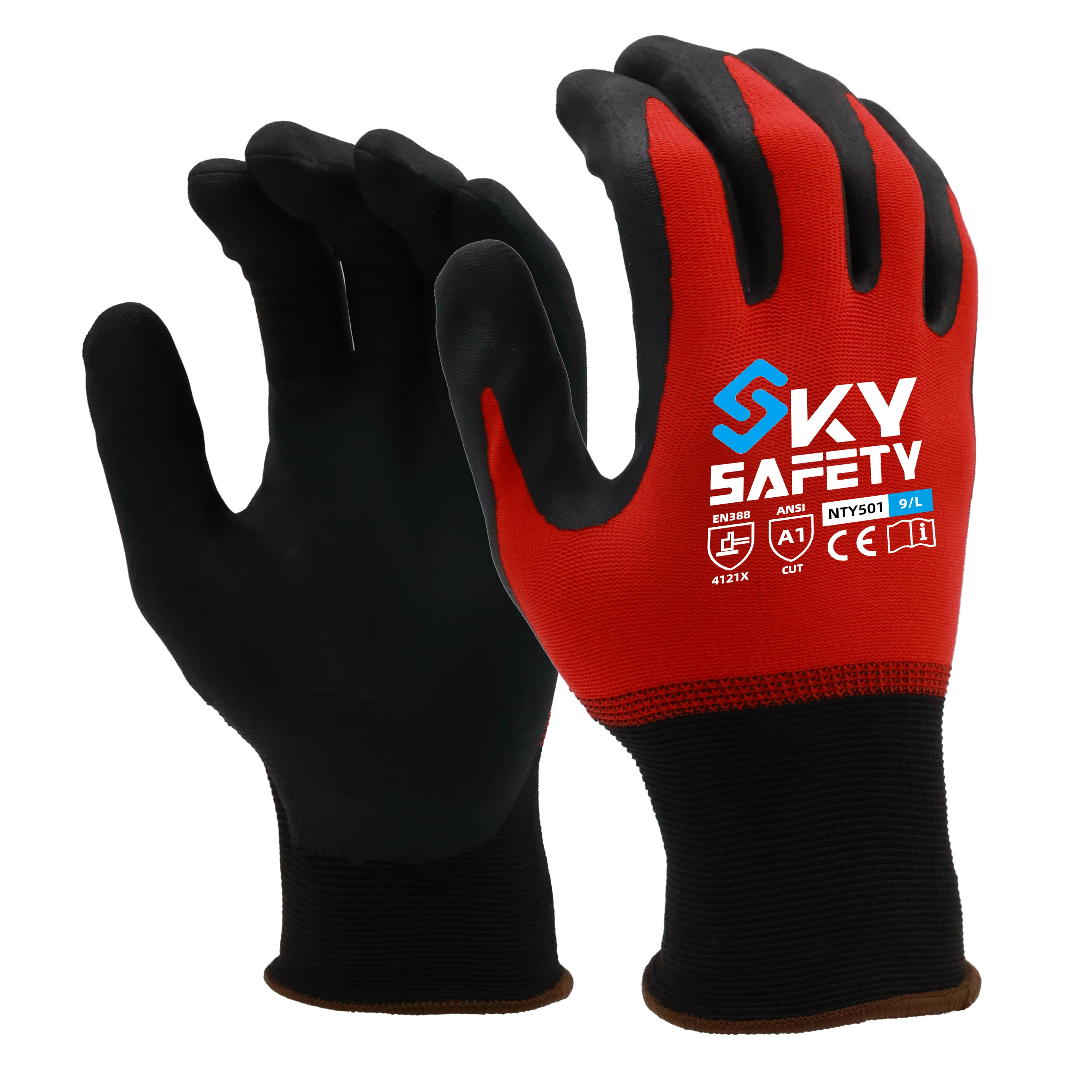 SKYEE supre soft 10 mil thick black nitrile coated cut resistant anti slip safety garden gloves for industrial repair machine