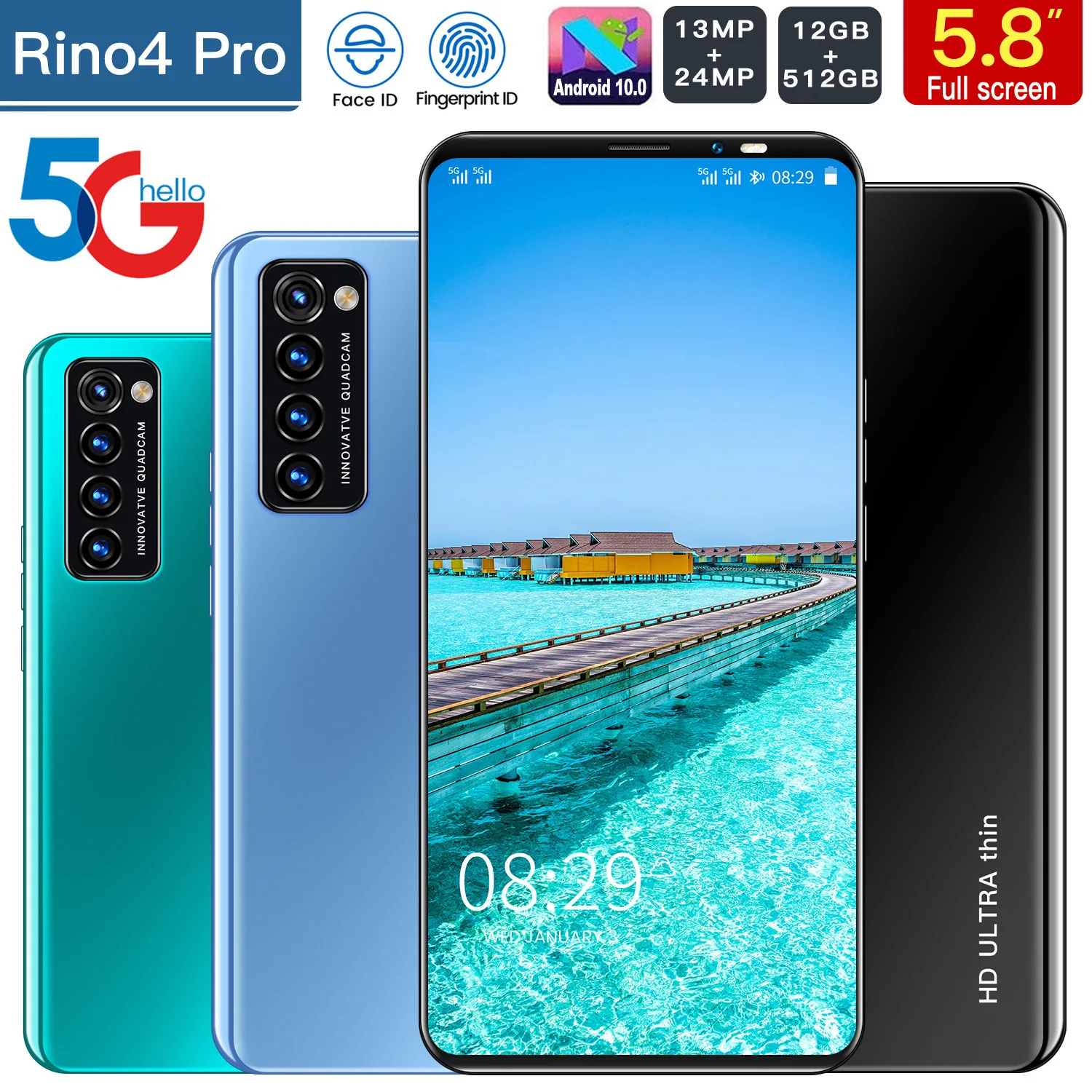 Смартфон Rino4 pro на Android 5 8 дюйма 1080x2320 256 ГБ 4800