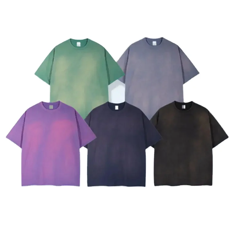Manufacturer wholesale heavyweight gradient acid wash t shirt men custom logo color streetwear high quality blank t-shirt