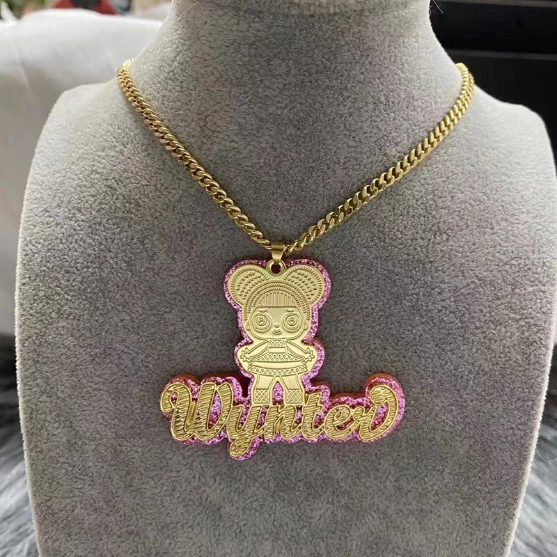 
INS hip hop custom acrylic nameplate necklace cartoon character jewelry gift for women 