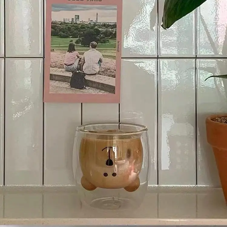 manufacturer directly provides original milk heat resistant anime double layer Wall pet Bear Cute water glass cup