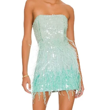 Модное женское вечернее облегающее платье-футляр с блестками и бахромой Женская вечерняя одежда для ночного клуба мини-платье