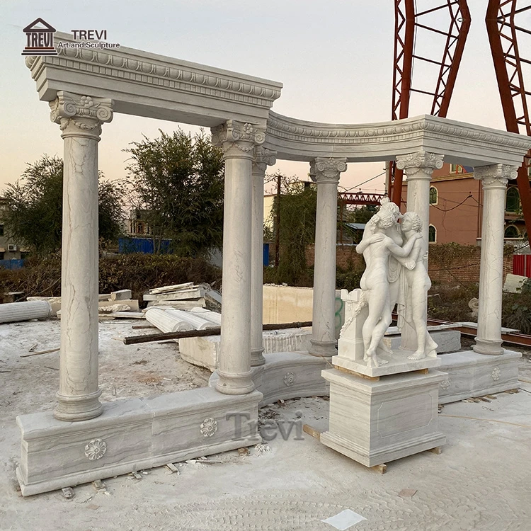 Indoor Outdoor Decorative Marble Round Pillar White Stone Roman Column for Sale