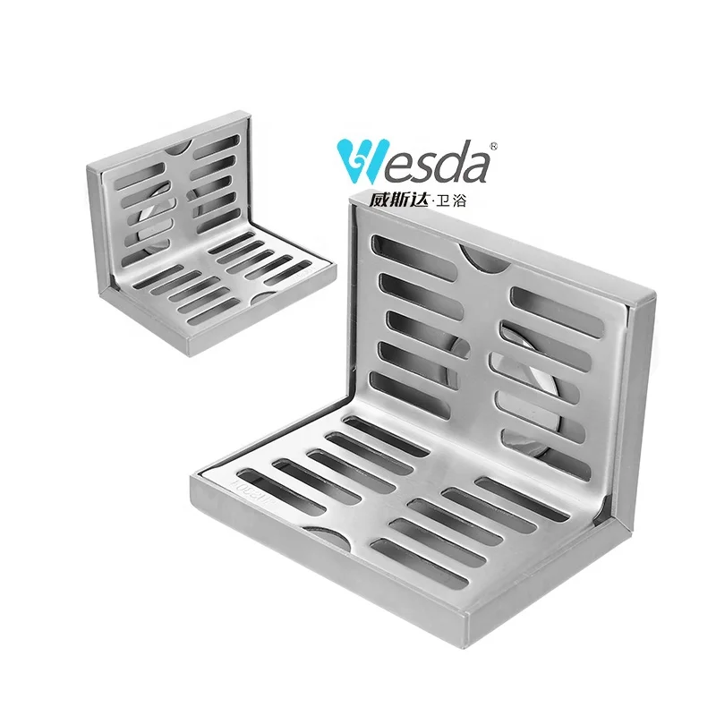 WESDA Balcony Horizontal Drainage L Shaped Anti Rust Shower Floor Drain Stainless Steel Corner Side Wall Drain