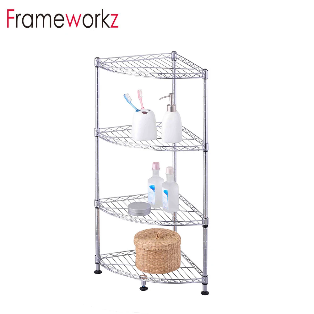 High Quality Kitchen Bathroom Storage Adjustable Chrome Wire Shelving 4 Tier Chromed Metal Wire Shelving Rack