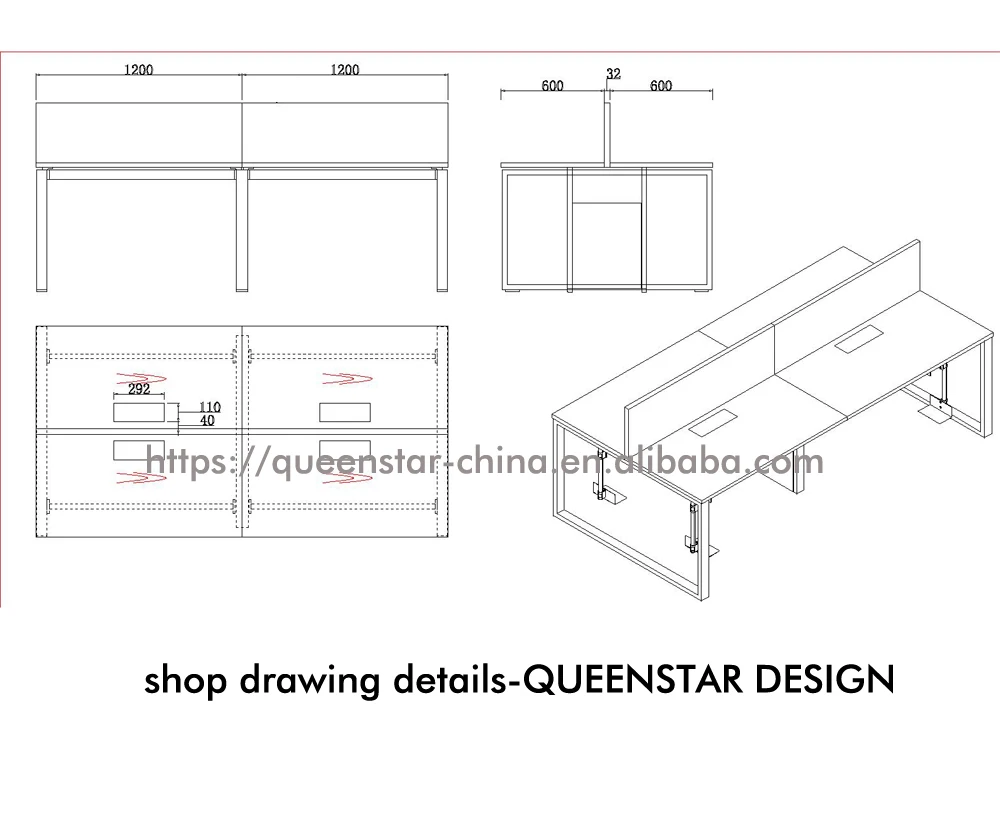 QS-OW02 office partition screens mounted screens mount partitions wall 4 person employee workstation desk with fabric