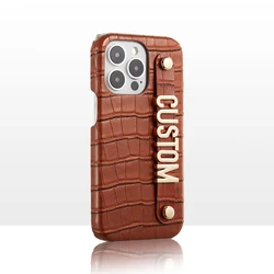 Holding Strap Metal Personalization Crocodile pattern Leather Phone Case For iPhone 11 12 13 14 Pro Max