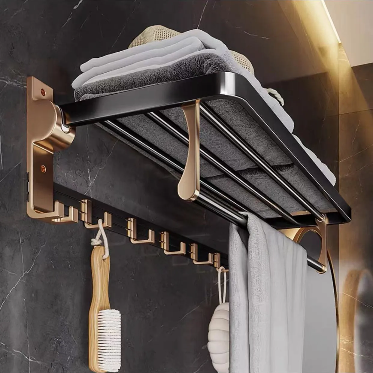 Wholesale Bathroom Accessories Black Gold Towel Rack Set Thickened