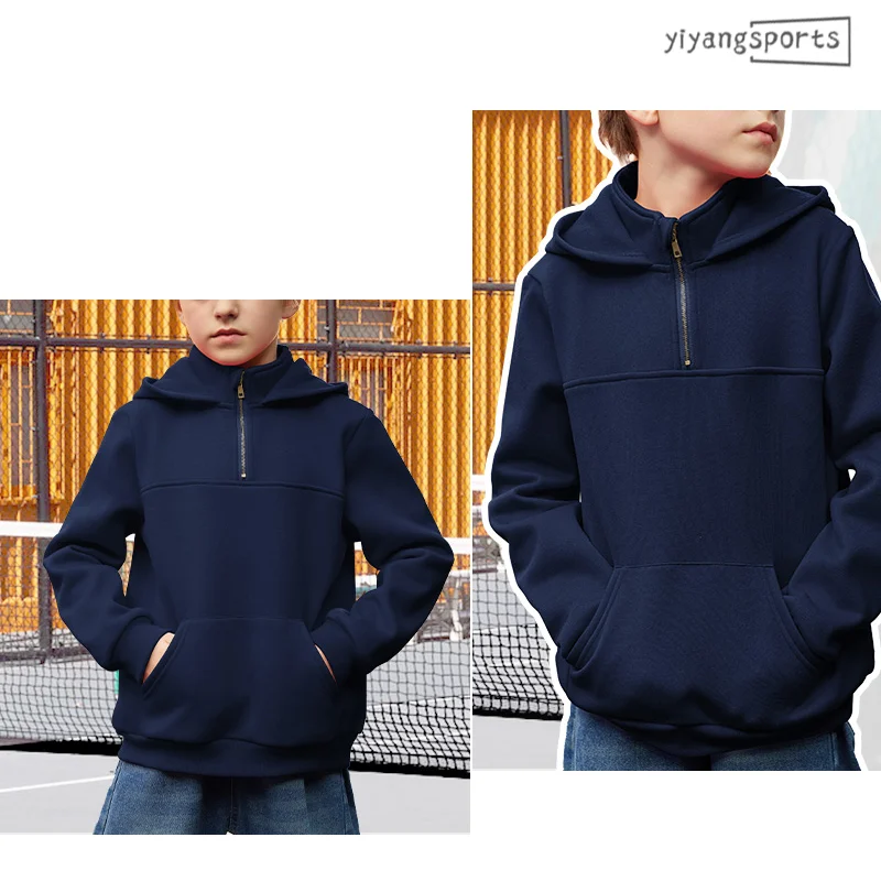 Custom embroidery LOGO Loose Fit Quarter-Zip Fleece Pullover 4 to 12 Years Kids boys hoodies jackets