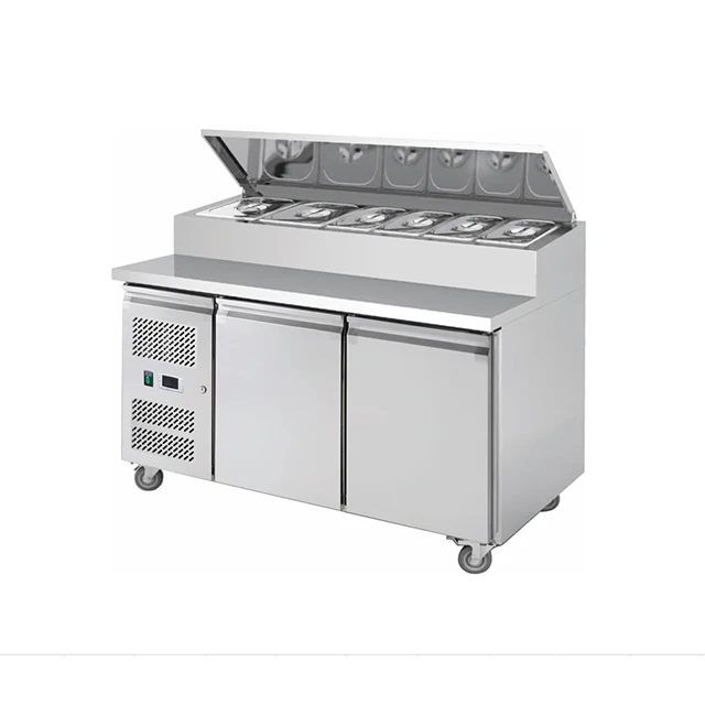 Fridge Commercial Refrigeration Equipment Two Doors Under Counter Fridge Stainless Steel Salad Table