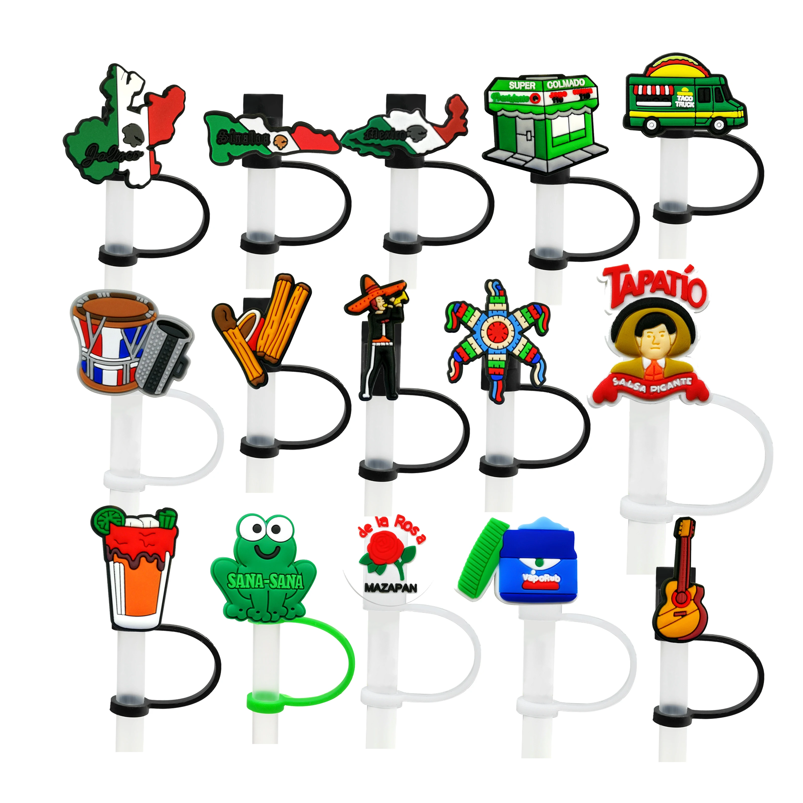 8mm HYB kuaji 2024 mexican style heart cartoon sport mardi gras tumbler valentine bow custom silicone cup straw topper