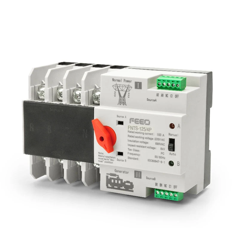 FEEO 630v AC 100A  3P 4P Single Phase ATS Dual Power Automatic Transfer Switch For Generator for pv