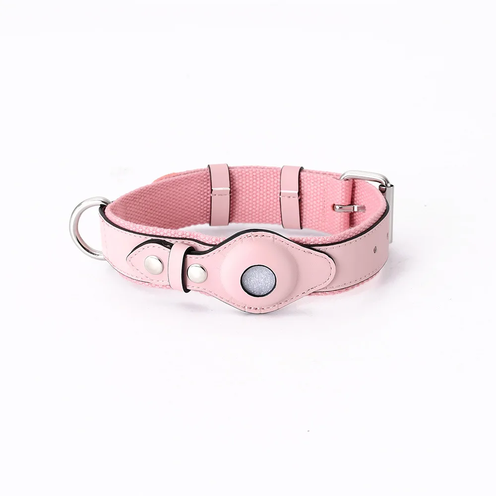 Customizable Small Medium Large Pet Collar Soft Pink Leather GPS Tracker Airtag Holder Printed Ribbon Pet Safety Dogs Cats