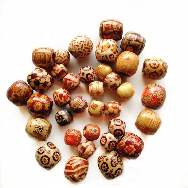 Assorted Painted Drum Round Wood Beads Large Hole Beads Barrel Wooden Beads Loose Spacer for Jewelry Bracelet Making (1600687308976)