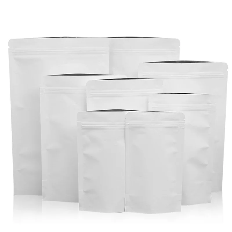 Bio bag white Kraft paper bags no printing biodegradable stand up pouch Kraft paper/PLA