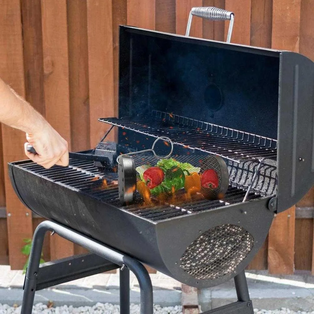 Stainless Steel BBQ Grill Oven Rotated Roaster Drum Peanut Coffee Beans Basket Portable Outdoor Barbecue Accessories For Home