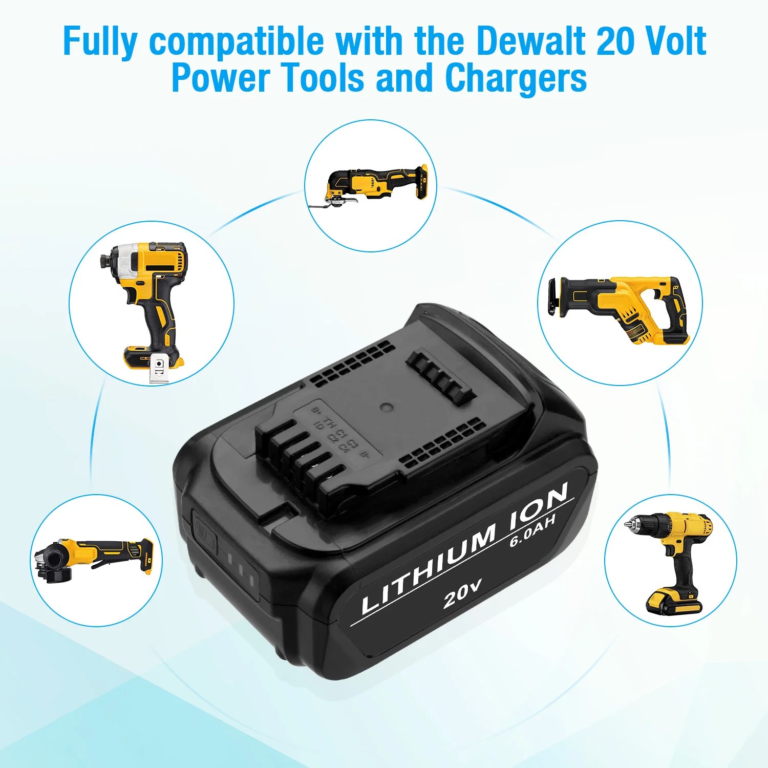 20V 6000mAh Сменный литий-ионный аккумулятор для Dewalt DCB206