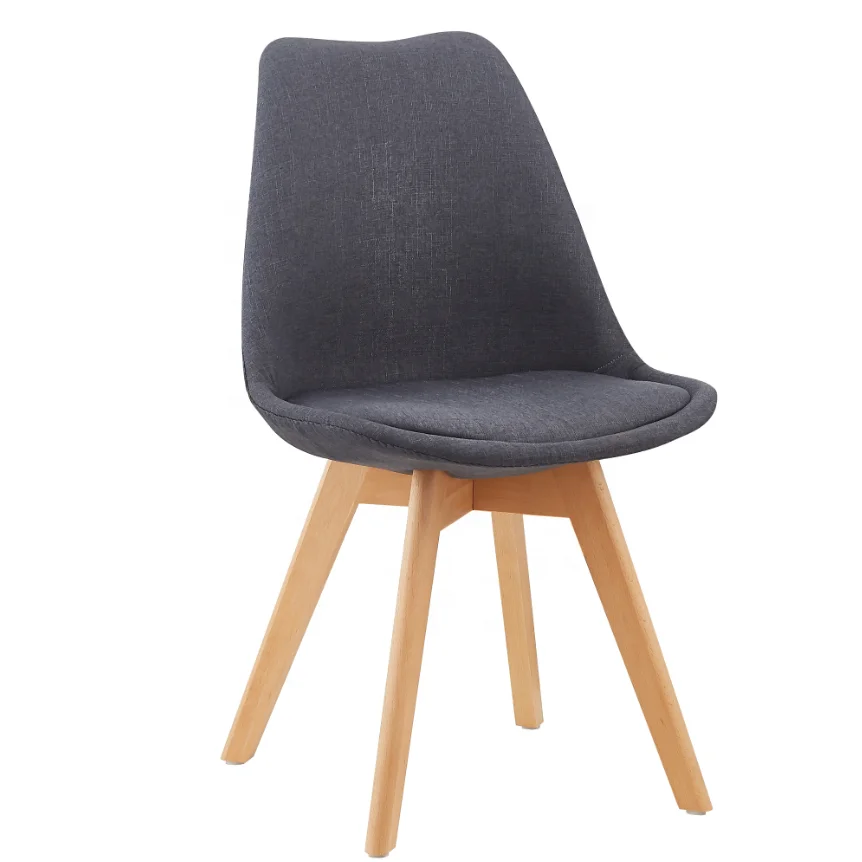 Mounted Fabric Seat Velvet Tulip Dining Chair With Cross Wood Legs