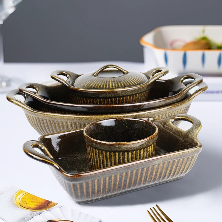 Оптовая цена, выпечка в скандинавском стиле, овальная керамическая посуда для выпечки, Сервировочная антипригарная печь, набор для выпечки