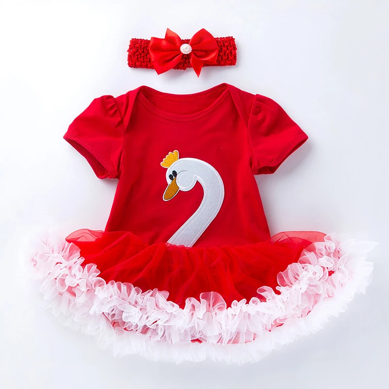 One year birthday baby girl party dress cute cotton baby dress with headband