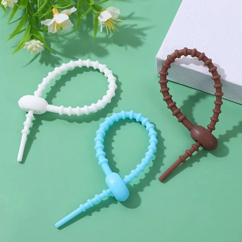 Wholesale Colorful Silicone Zip Ties DIY Jewelry Keychain Data Cable Soft Rubber Binding Strap Silicone Key Chain Rubber Keyring