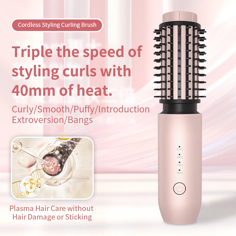 Cordless Rotating Portable Ionic 3-In-1 Hot Air Brush Volumizer Hair Dryer Brush Straightener Comb Blowout Brush