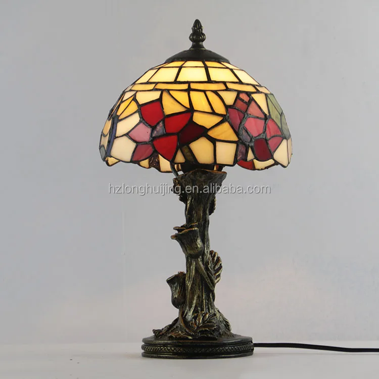 LongHuiJing 8inch Tiffany Table Lamp Stained Glass Leaves Pattern Light Made In China