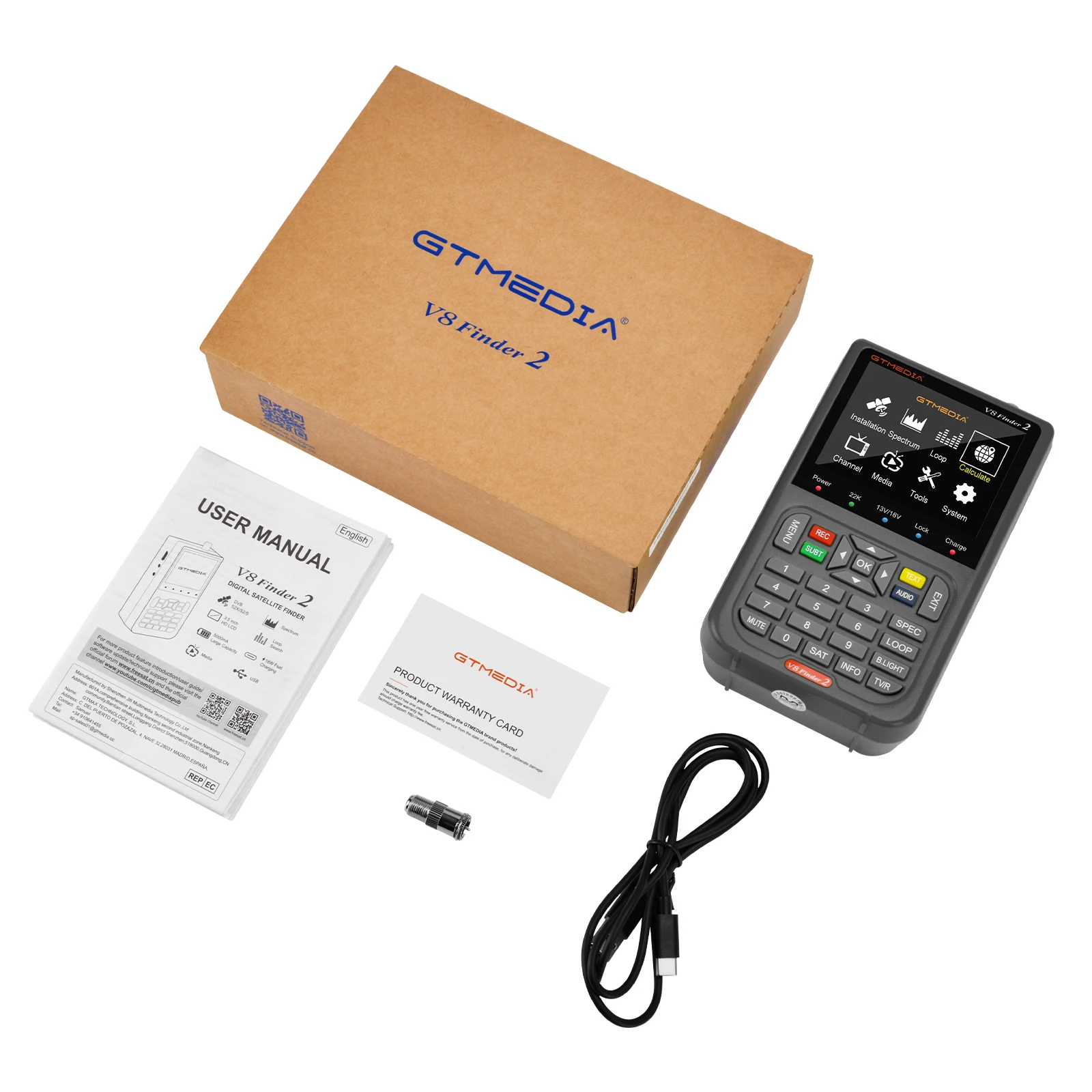 GTmedia V8 Finder2 Digital Satellite Finder DVB S2X/S2/S Antenna Spectrum Loop Search 3.5 inch HD LCD Fast Charging V8 Finder 2