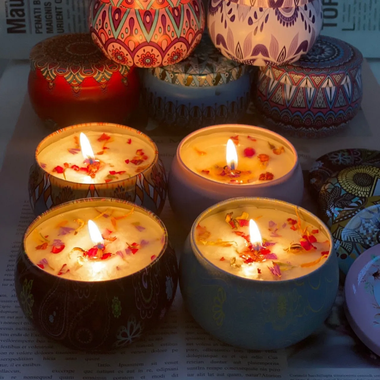 Vintage Ethnic Soy Wax Dried Flower Scented Candles Fragrant Scented Candles for Party Wedding Gift for Home