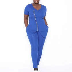 Fashionable Design Zipper Front Hospital Uniforms Medical Scrub Nurses Uniforms Scrubs Sets