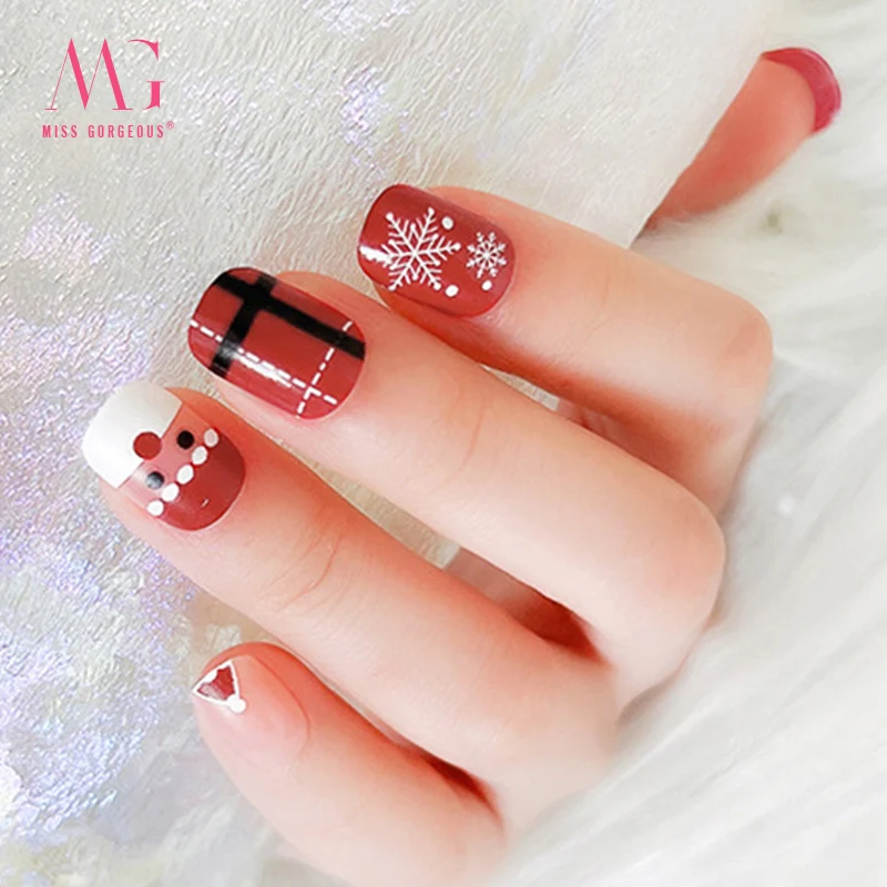 MISS GORGEOUS Oval Nail Tips Merry Christmas 24pcs Glitter High Quality ABS Private Label Custom Press On False Nail