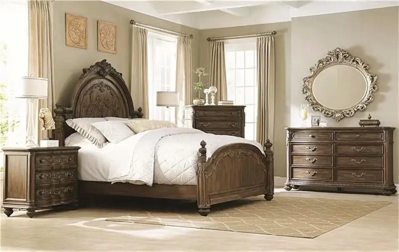 American style bedroom wood high-end double bed Custom furniture