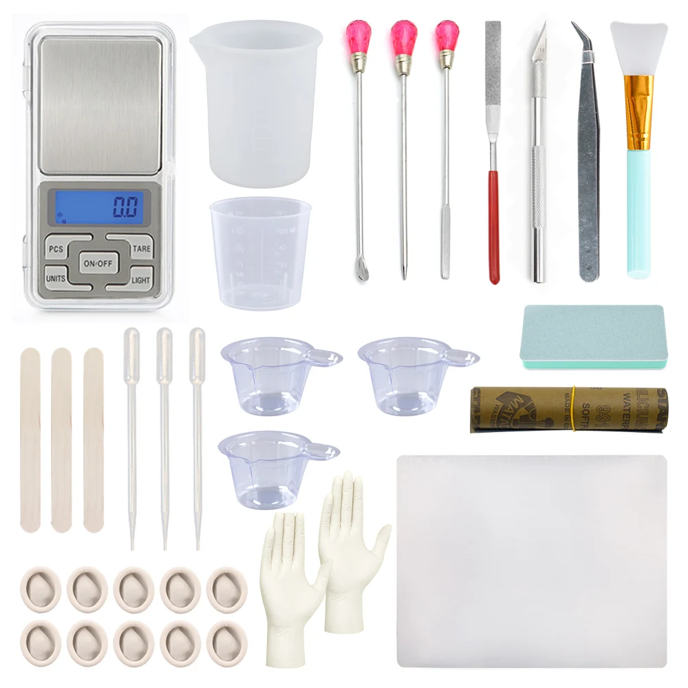 Jewelry Tools Equipment Stir Stick Polish Hand Drill Measuring Cup Tweezers Accessories Electronic Scale DIY Resin JF042 41PCS