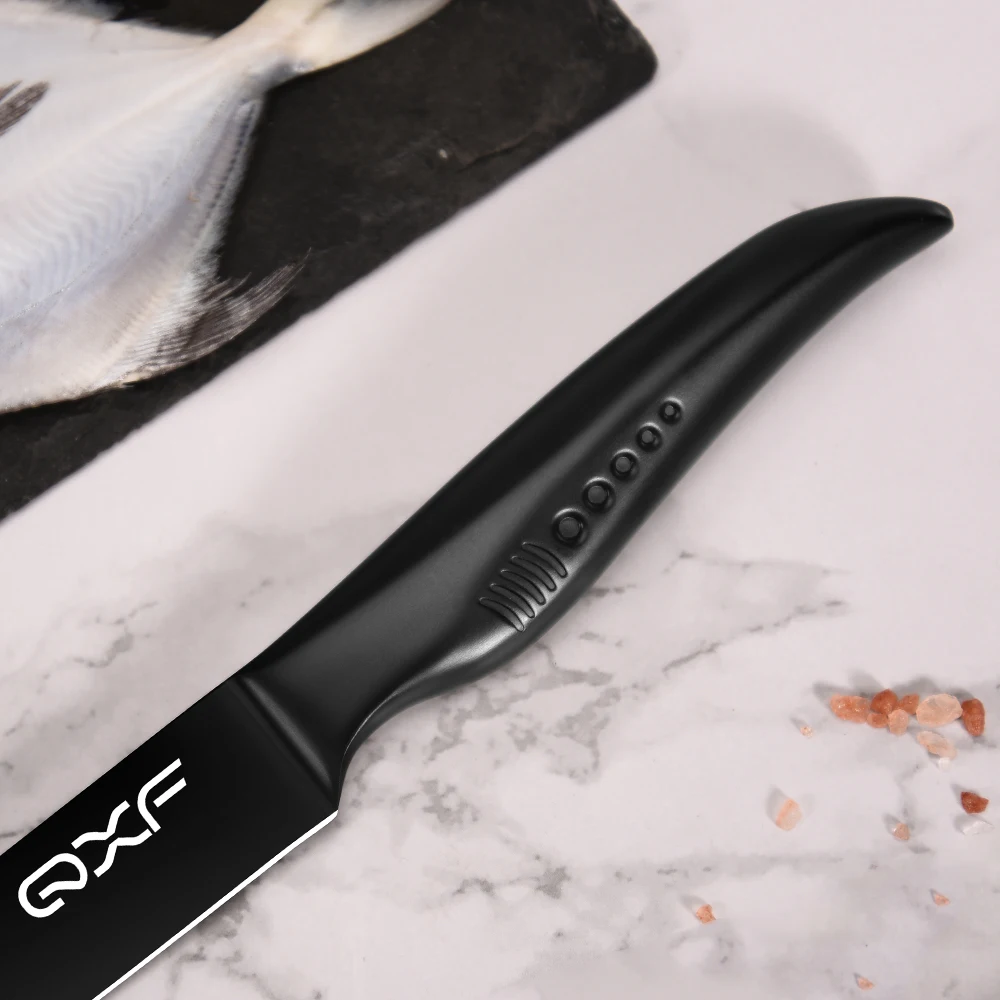 QXF Черная Акула серии черное покрытие стиль 8 дюймов из нержавеющей стали нож для Разделки мяса с полой ручкой