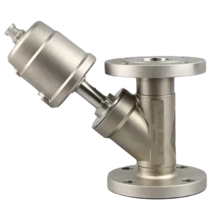 DN50 Stainless Steel SS304 SS316L Water Hammer Proof Flange Pneumatic Angle Seat Valve With Stainless steel actuator