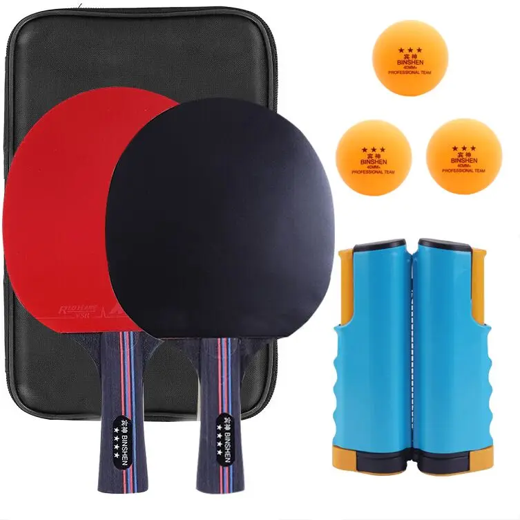 Professional table tennis bats with Table Tennis Racket 2 player Wood Ping Pong Bat Set 4 Balls with Portable Net