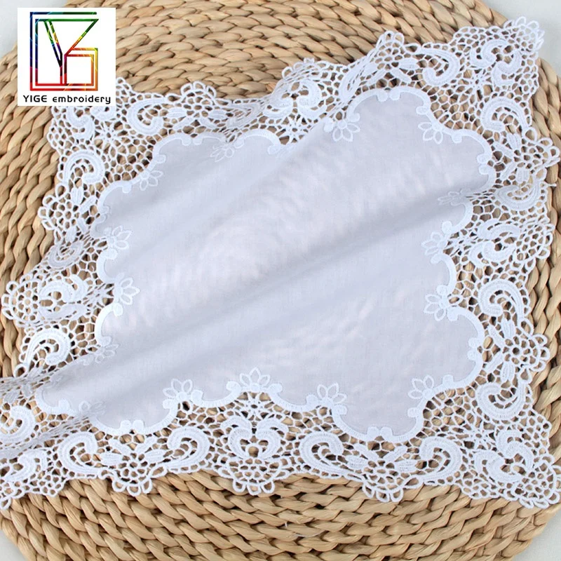 White 100% Cotton luxury Lace Handkerchiefs suitable for embroidery or printing Women Ladies Wedding Holiday Gifts