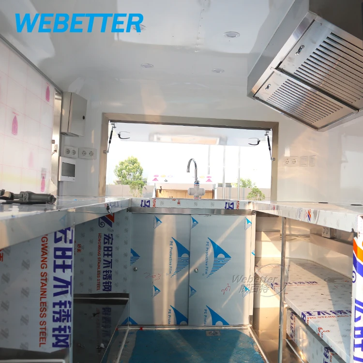 WEBETTER Street Mini Mobile Ice Cream Food Van Truck Fully Equipped Airstream Mobile Bar BBQ Fast Food Trailer Cart for Sale USA