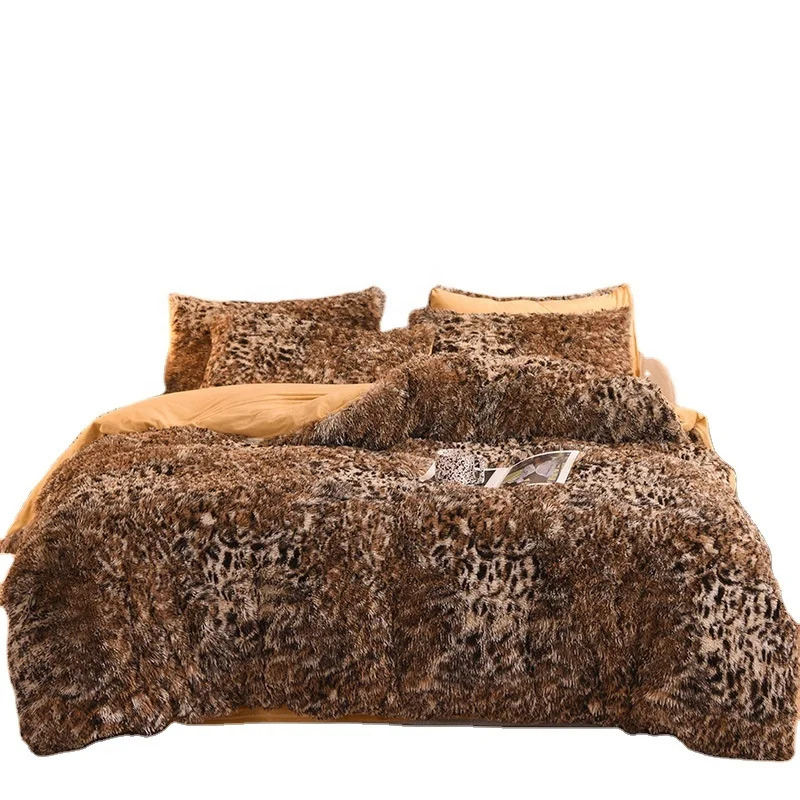 Rainbow Bedding Set Color-LUltra Soft Long Hair Plush Shaggy Duvet Cover Bed Sheet Pillowcases Colorful Tie Dye Bedding Set