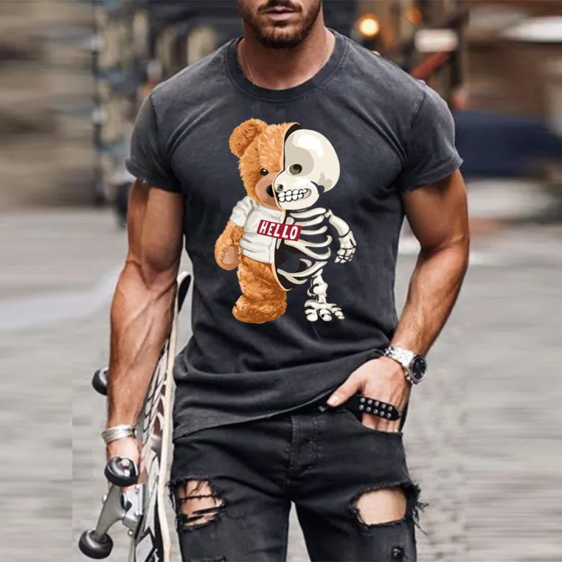 New Funny Teddy Bear Robot Men Fashion t-shirt homme 100% coton thick t shirt Casual tshirts blank t shirts