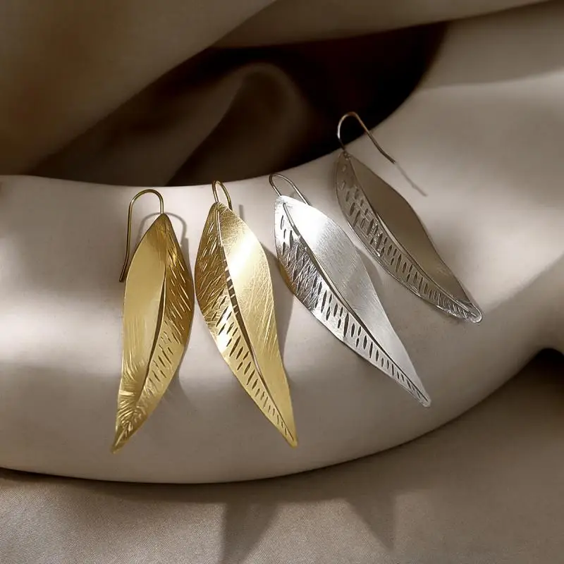 Fashion No Tarnish 316L 18K Gold Plated Stainless Steel Jewelry Feather Earrings For Women
