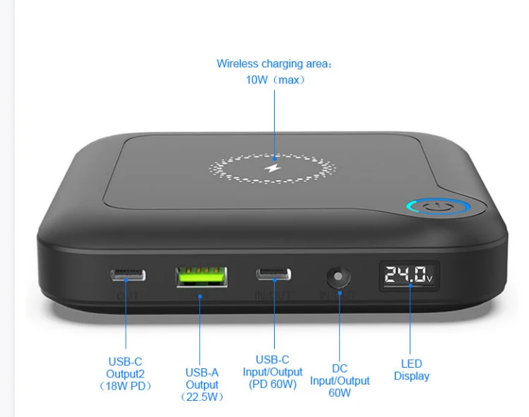 Portable Charger Power Bank 24000mah Mini LED Display Powerbank with 60W 30W PD port and QC 3.0 for laptop and phone
