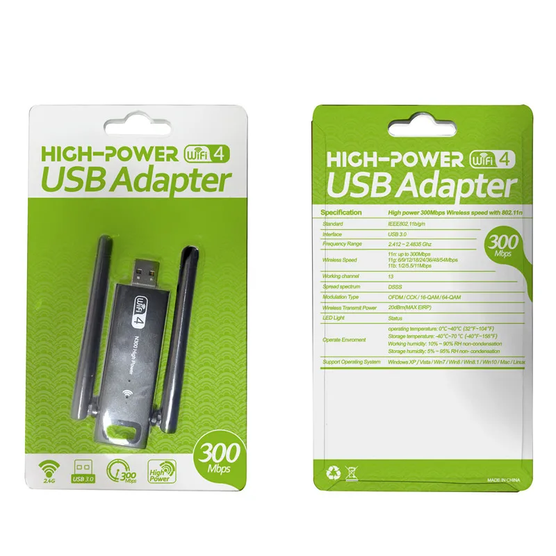  Высокомощный Wi-Fi адаптер 2 4 ГГц 300 Мбит/с USB беспроводная сетевая